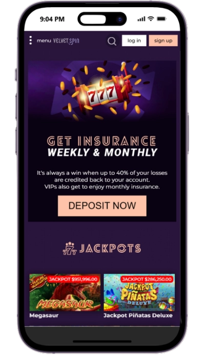 Velvetspins deposit mobile